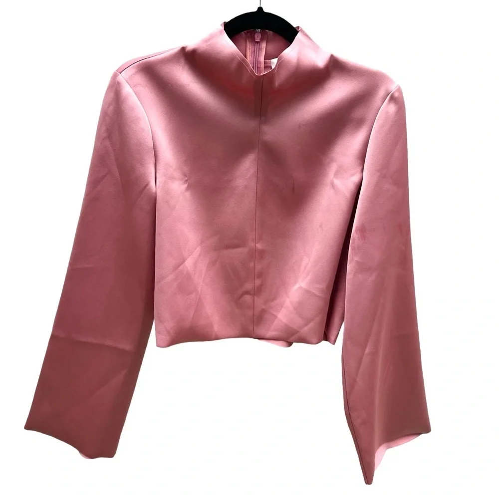 NWT Archival Tibi Fall 2018 Bonded Satin Funnel Neck Crop Top Dusty Pink Rose 4